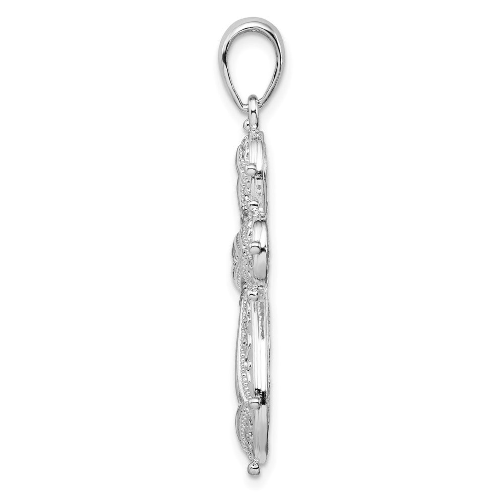 Sterling Silver Rhod-plated Polished Filigree Cross w/14k Accent Pendant