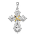 Sterling Silver Rhod-plated Polished Filigree Cross w/14k Accent Pendant