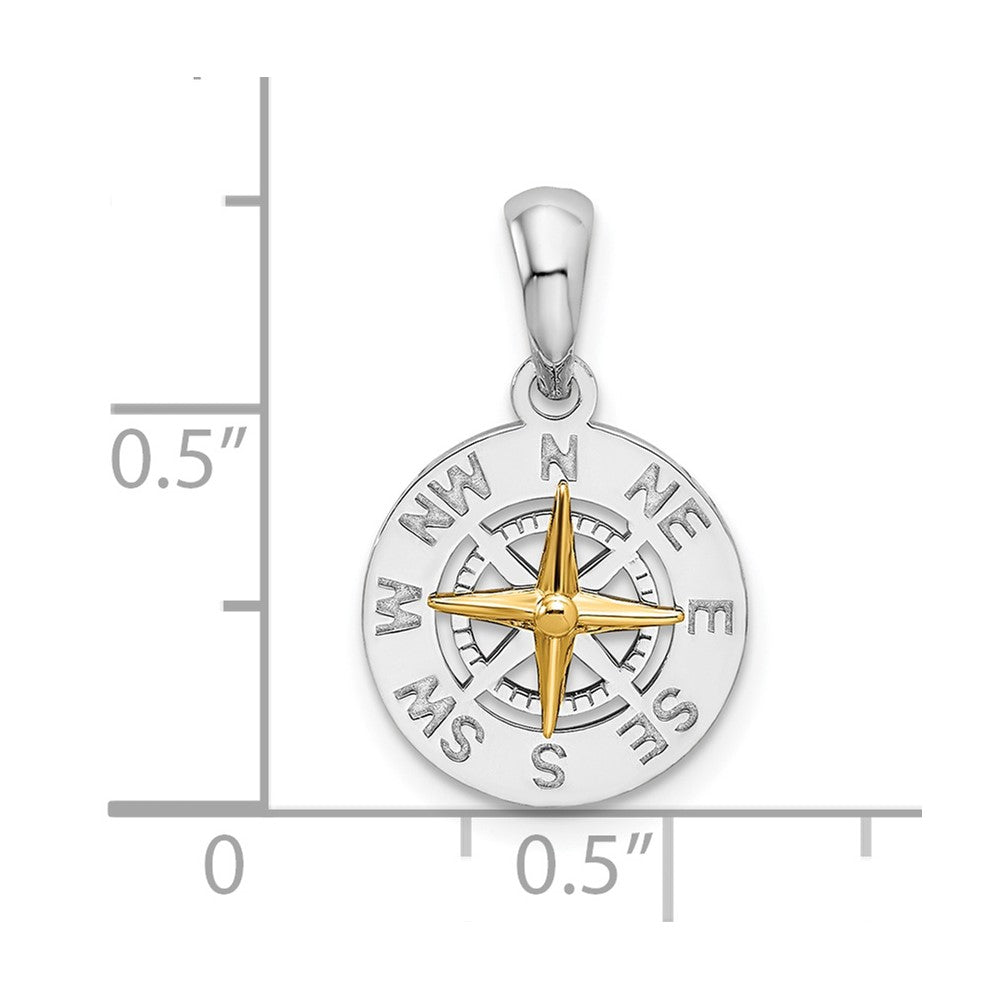 Sterling Silver Rhod-plated Polished Mini Compass w/14k Needle Pendant