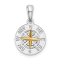 Sterling Silver Rhod-plated Polished Mini Compass w/14k Needle Pendant