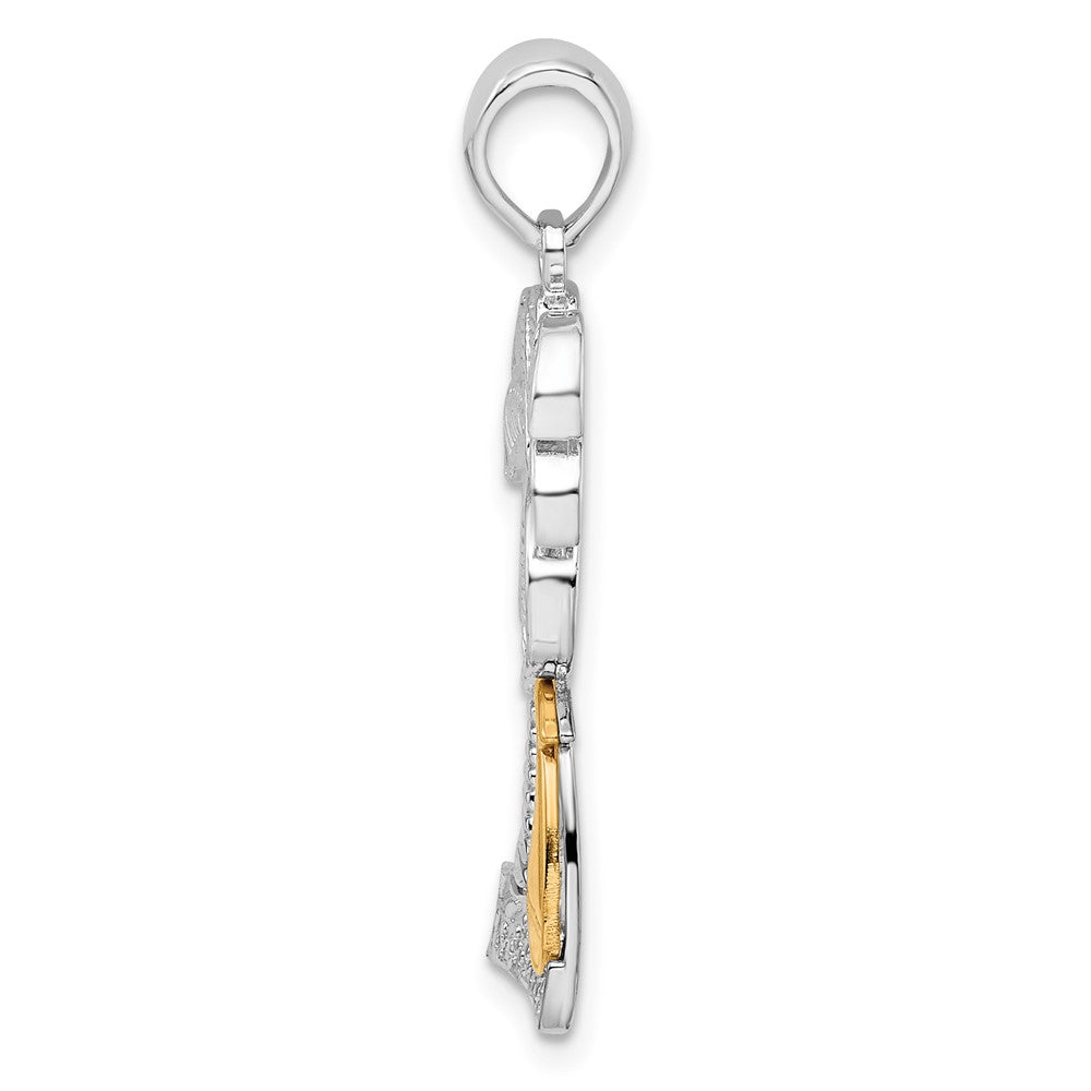 Sterling Silver Rhod-plated Polished Palm Tree w/14k Sailboat Pendant