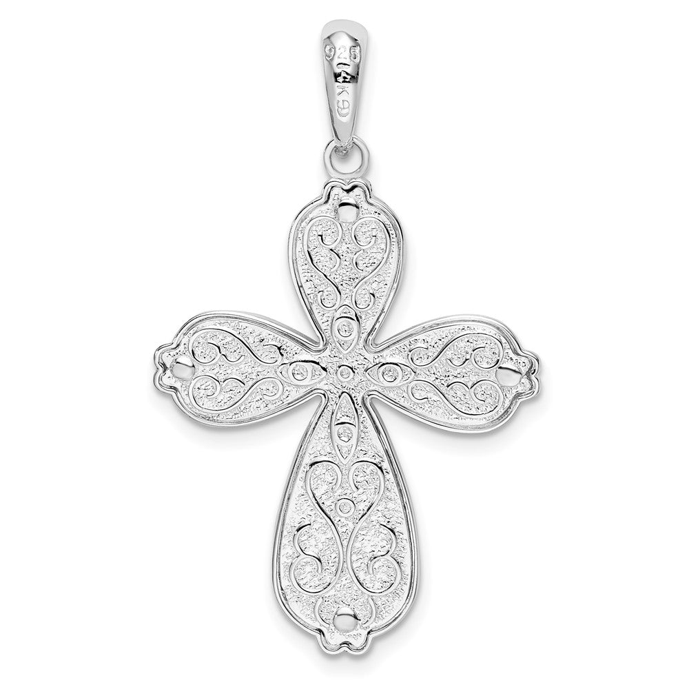Sterling Silver Rhod-plated D/C Heart Cross w/14k Accent Pendant