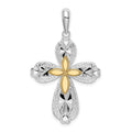Sterling Silver Rhod-plated D/C Heart Cross w/14k Accent Pendant