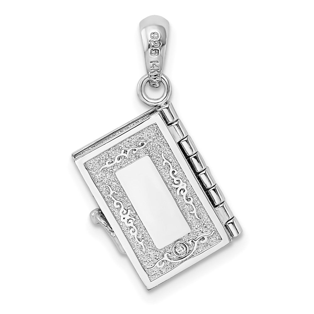 Sterling Silver Rhod-plated Polished 3D Lords Prayer Holy Bible Pendant