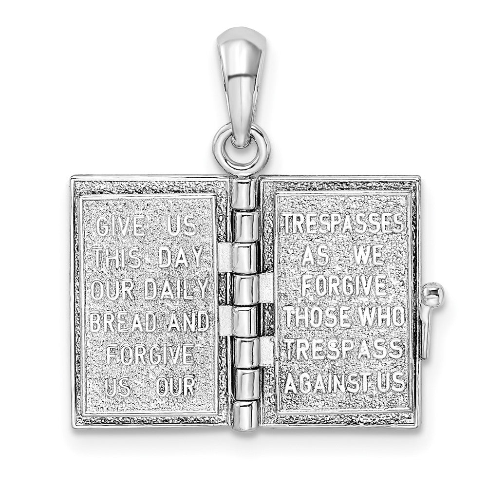 Sterling Silver Rhod-plated Polished 3D Lords Prayer Holy Bible Pendant