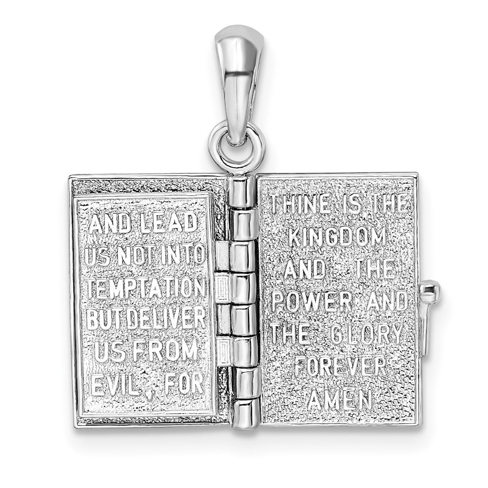 Sterling Silver Rhod-plated Polished 3D Lords Prayer Holy Bible Pendant