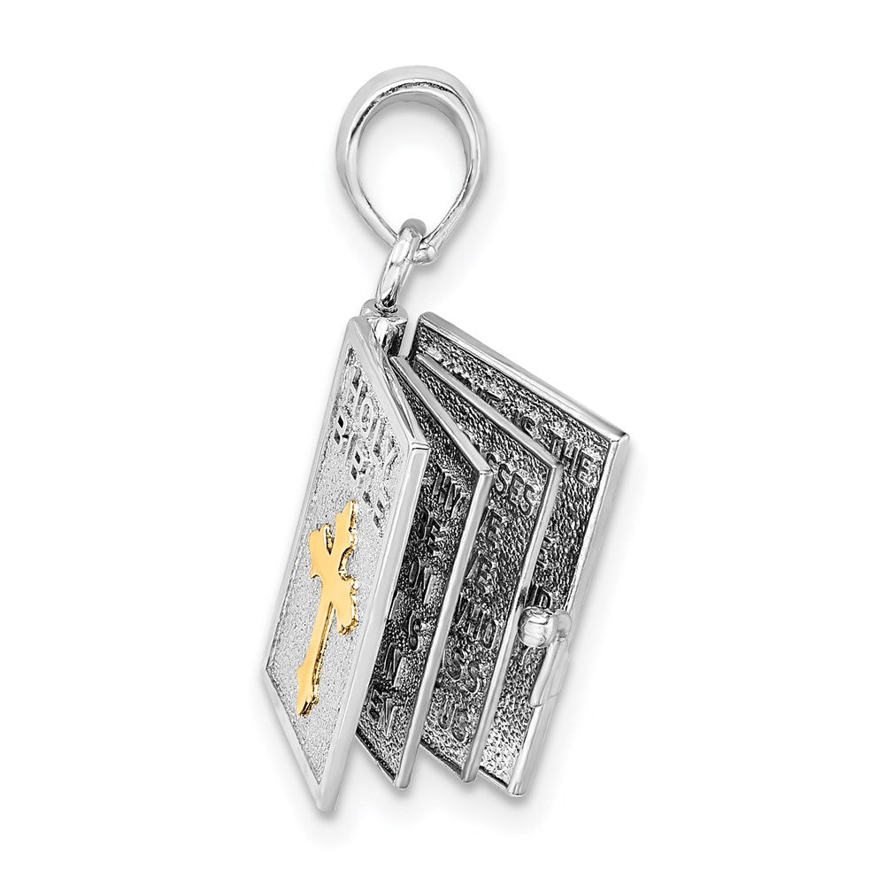 Sterling Silver Rhod-plated Polished 3D Lords Prayer Holy Bible Pendant