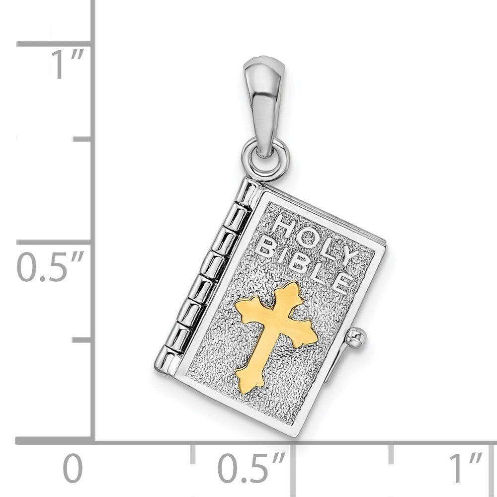 Sterling Silver Rhod-plated Polished 3D Lords Prayer Holy Bible Pendant