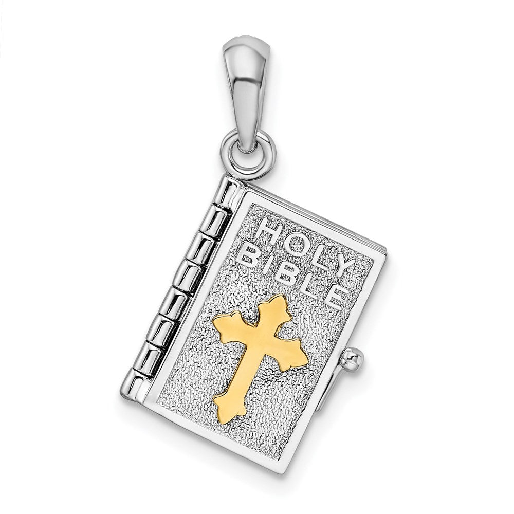 Sterling Silver Rhod-plated Polished 3D Lords Prayer Holy Bible Pendant
