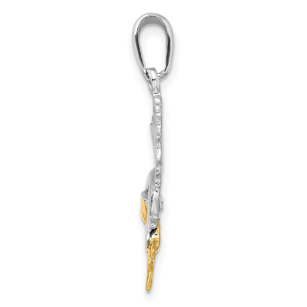 Sterling Silver Rhod-plated Polished Sailfish w/14k Accents Pendant
