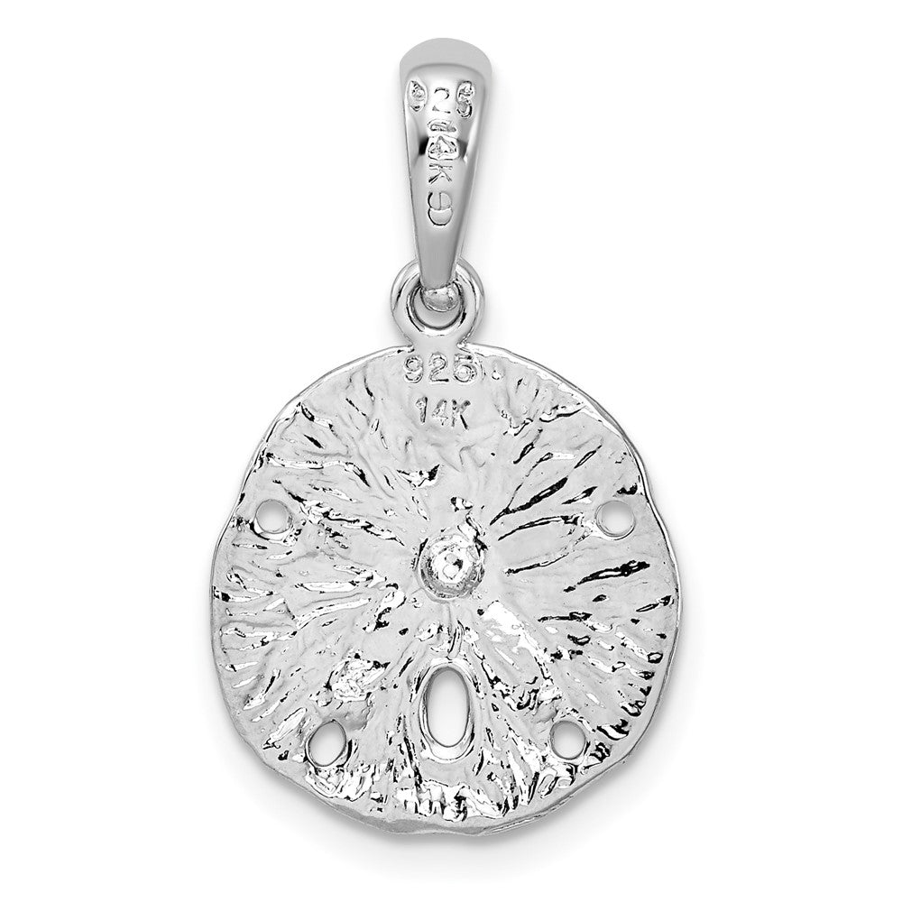 Sterling Silver Rhod-plated Textured Sand Dollar w/14k Starfish Pendant