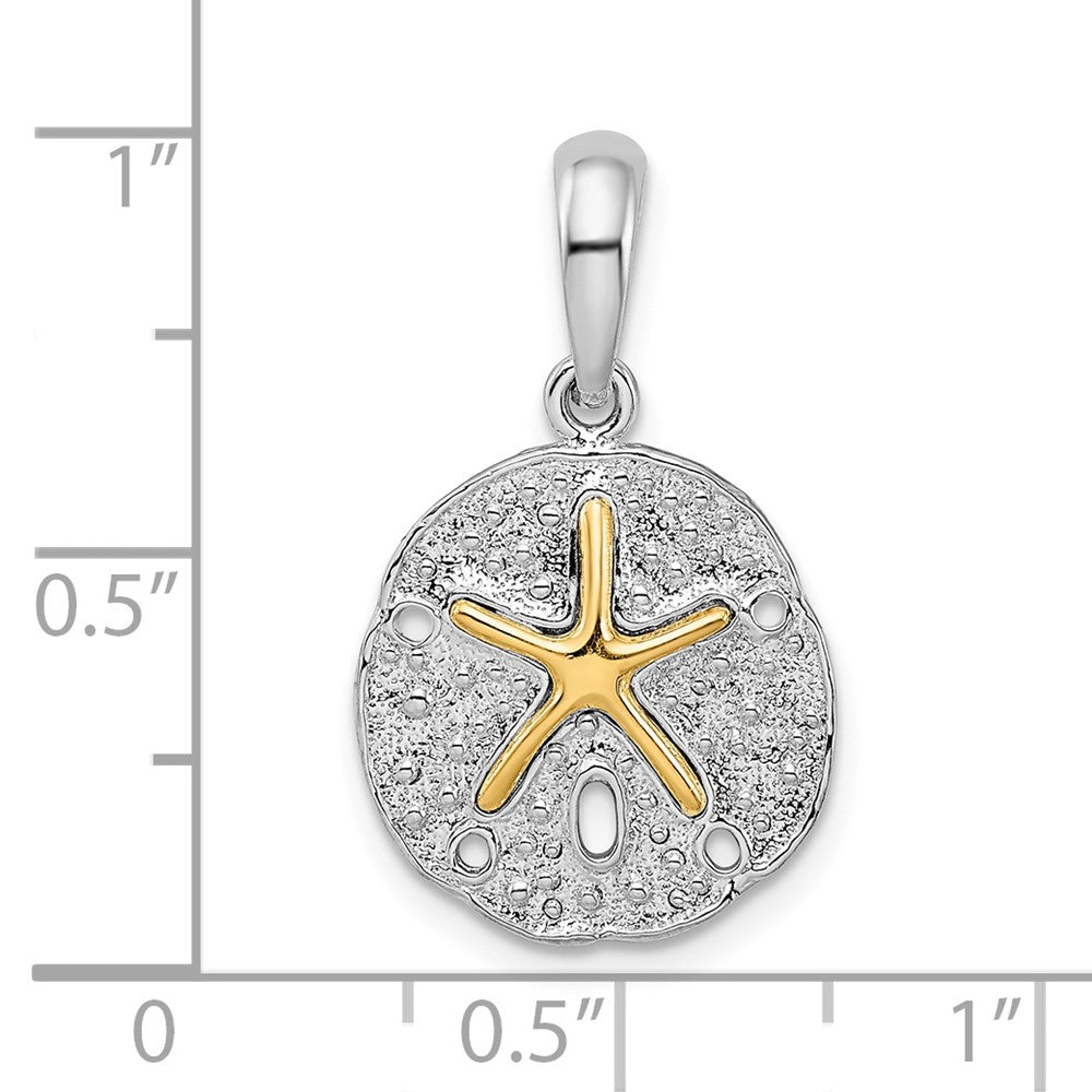 Sterling Silver Rhod-plated Textured Sand Dollar w/14k Starfish Pendant