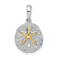 Sterling Silver Rhod-plated Textured Sand Dollar w/14k Starfish Pendant