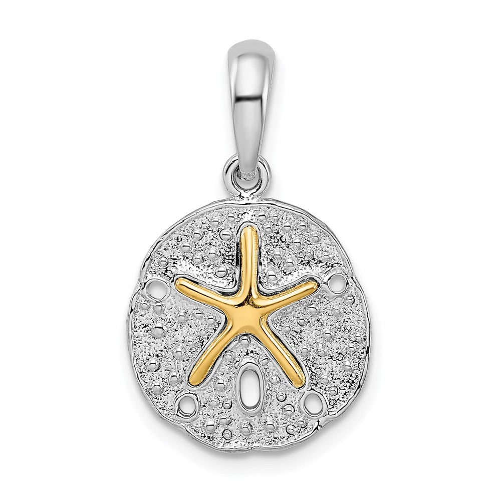 Sterling Silver Rhod-plated Textured Sand Dollar w/14k Starfish Pendant