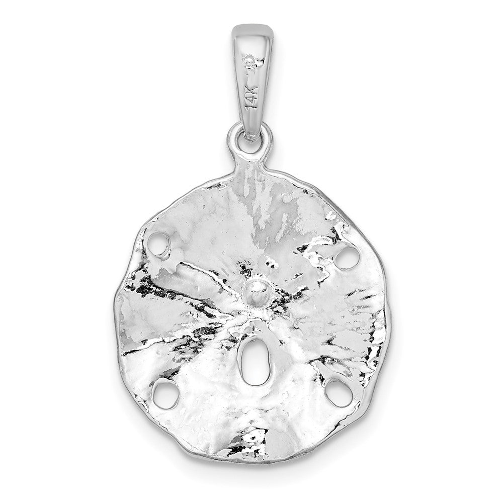 Sterling Silver Rhod-plated Textured Sand Dollar w/14k Accent Pendant