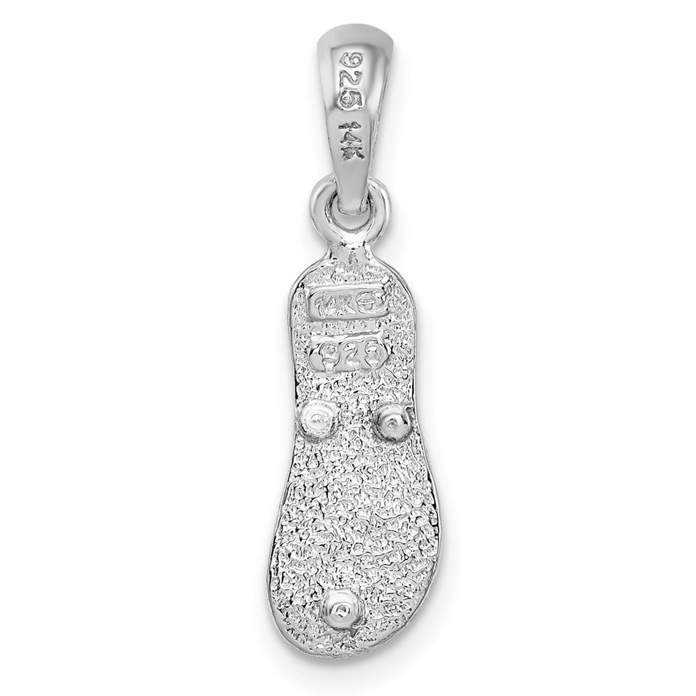 Sterling Silver Rhod-plated Textured 3D Flip-flop w/14 Straps Pendant