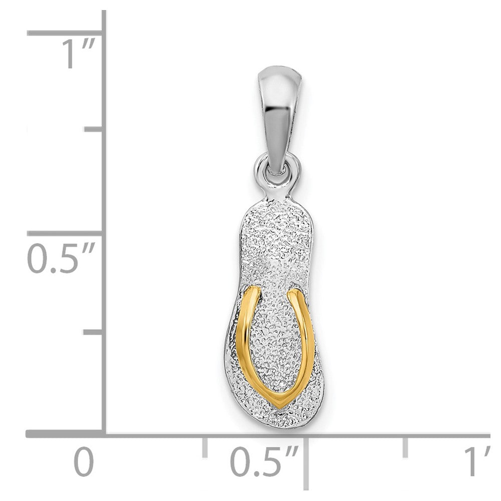 Sterling Silver Rhod-plated Textured 3D Flip-flop w/14 Straps Pendant