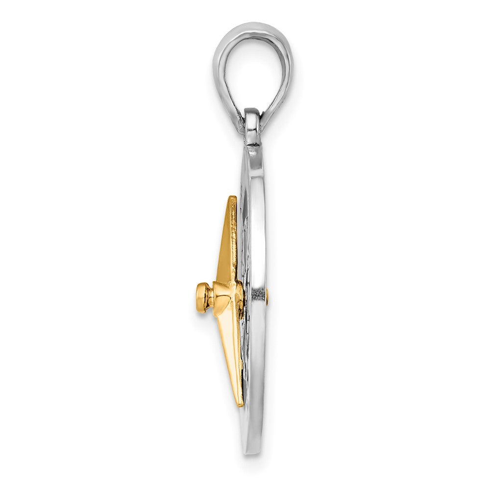 Sterling Silver RH-plated Enamel Compass w/14k Moving Needle Pendant