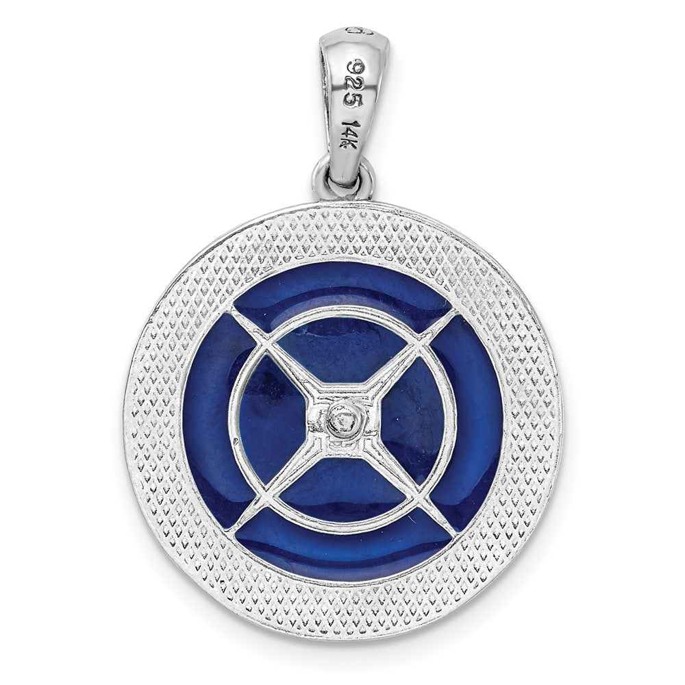 Sterling Silver RH-plated Enamel Compass w/14k Moving Needle Pendant
