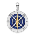 Sterling Silver RH-plated Enamel Compass w/14k Moving Needle Pendant