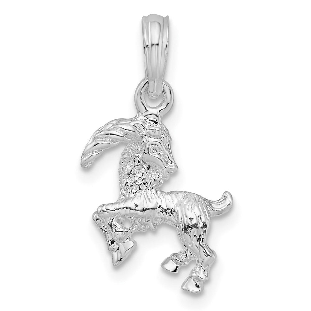 Sterling Silver Rhodium-plated Polished 3D Capricorn Zodiac Pendant