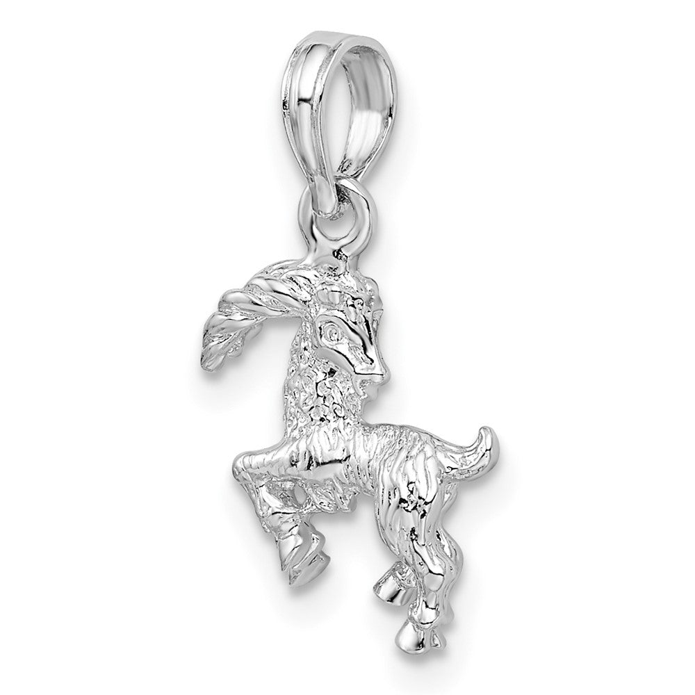 Sterling Silver Rhodium-plated Polished 3D Capricorn Zodiac Pendant
