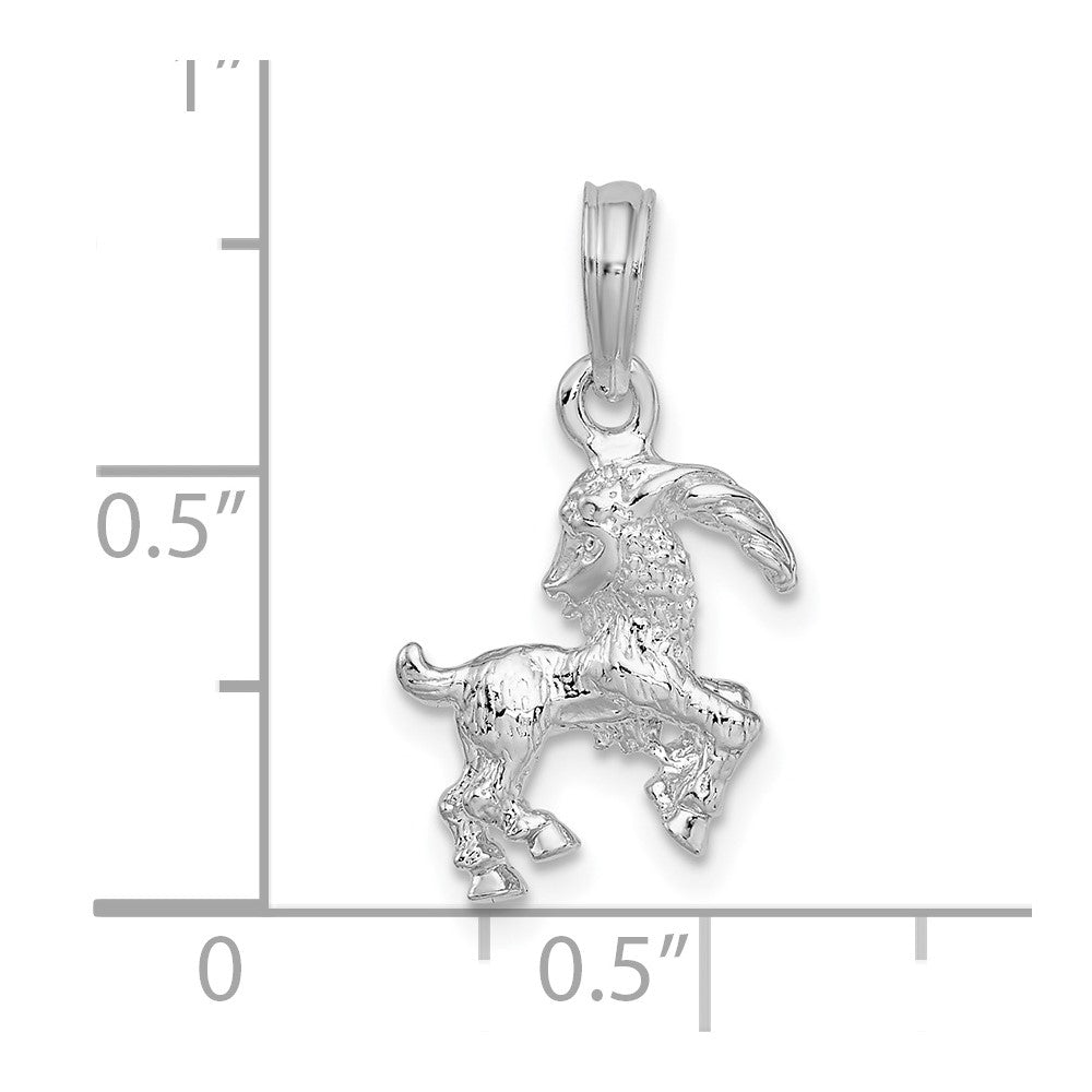 Sterling Silver Rhodium-plated Polished 3D Capricorn Zodiac Pendant