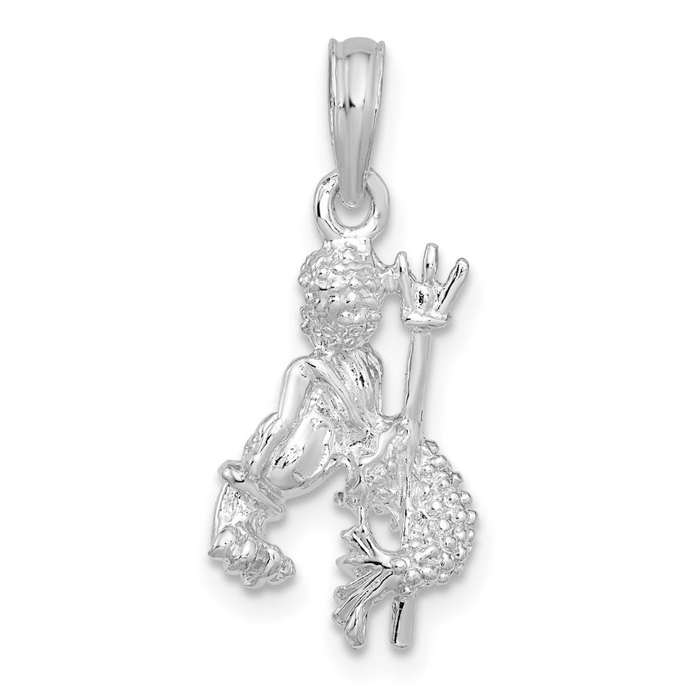 Sterling Silver Rhodium-plated Polished 3D Aquarius Zodiac Pendant