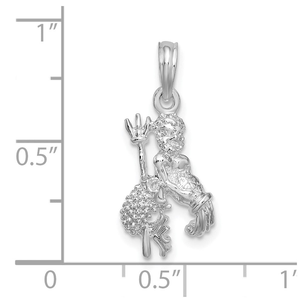 Sterling Silver Rhodium-plated Polished 3D Aquarius Zodiac Pendant