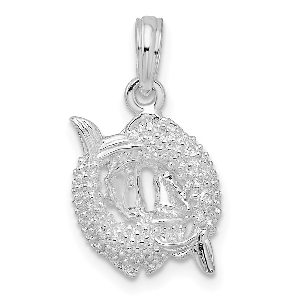 Sterling Silver Rhodium-plated Polished 3D Pisces Zodiac Pendant