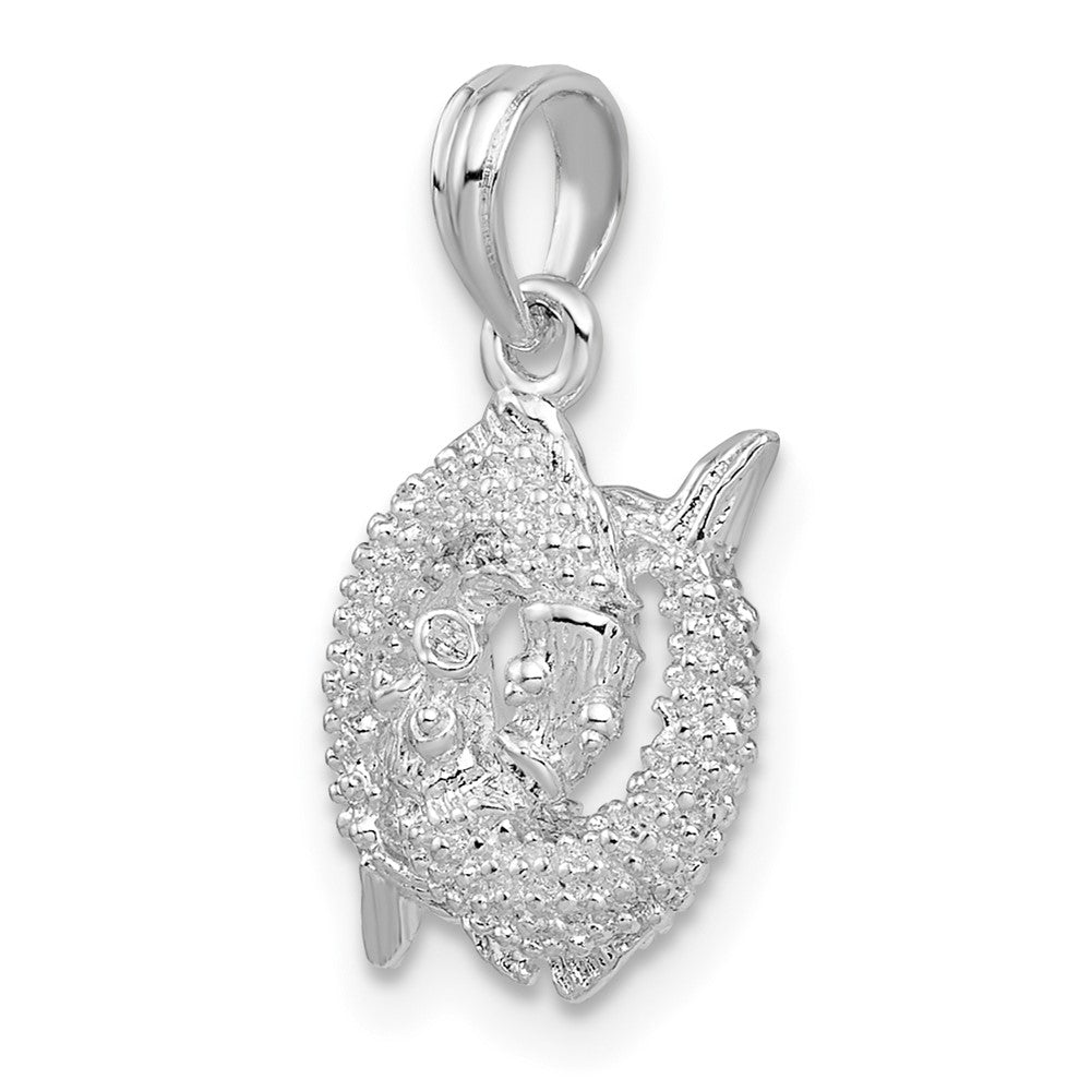 Sterling Silver Rhodium-plated Polished 3D Pisces Zodiac Pendant