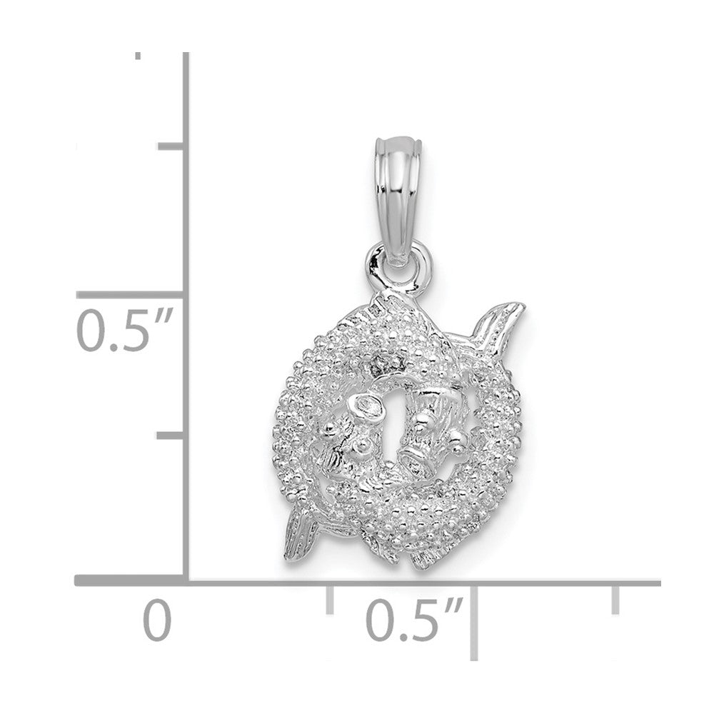 Sterling Silver Rhodium-plated Polished 3D Pisces Zodiac Pendant