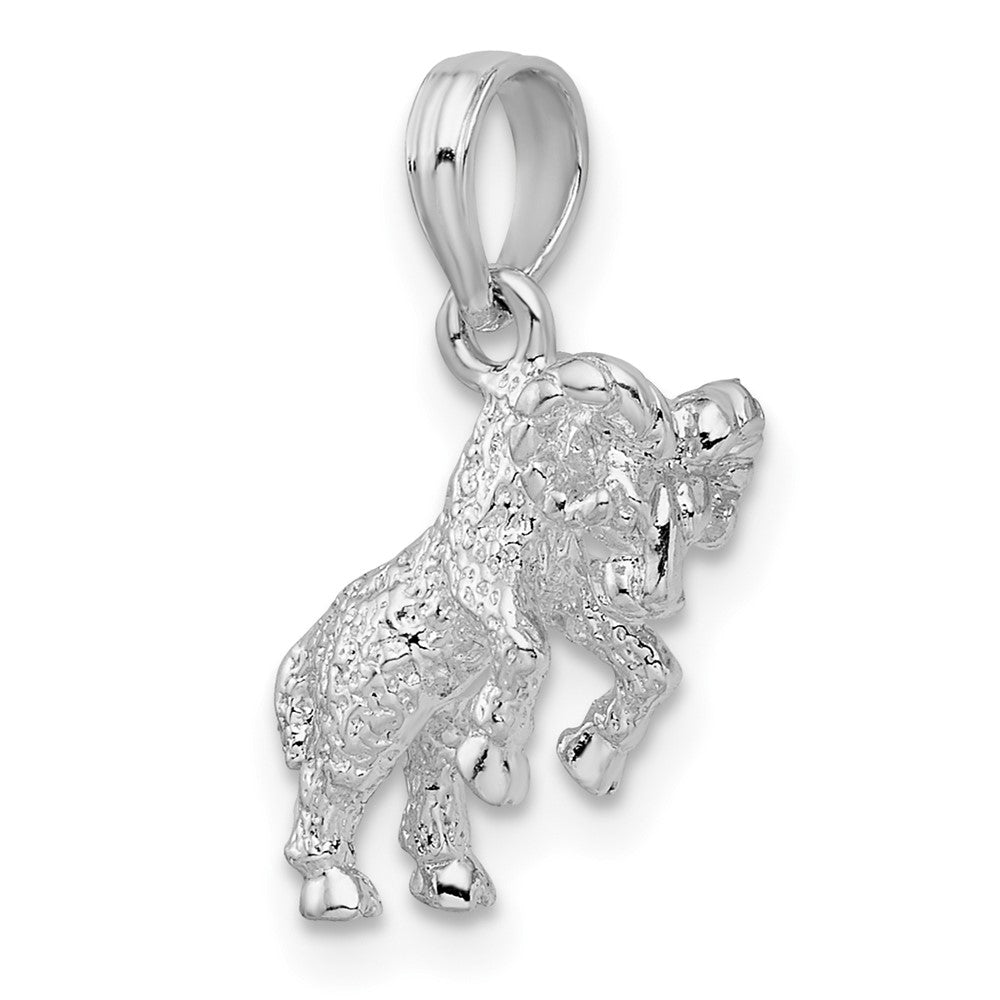Sterling Silver Rhodium-plated Polished 3D Aries Zodiac Pendant