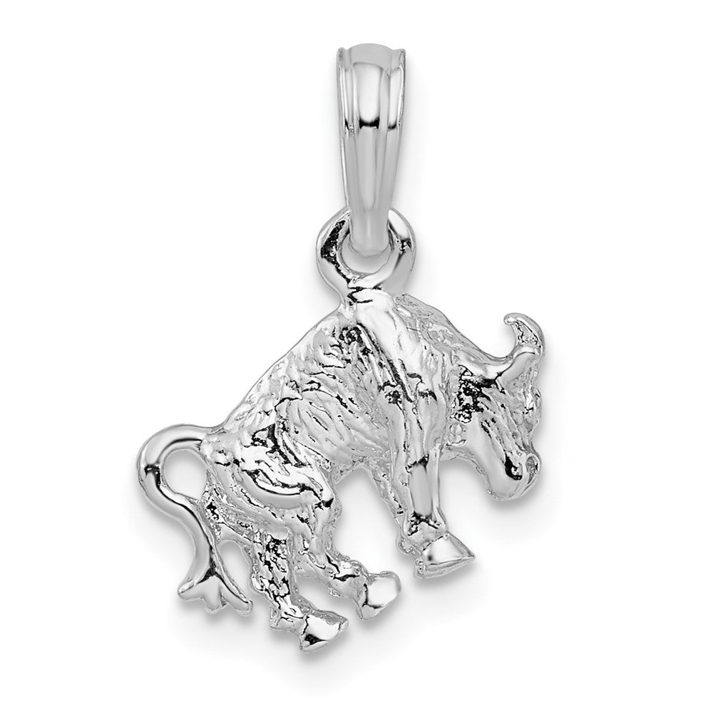 Sterling Silver Rhodium-plated Polished 3D Taurus Zodiac Pendant