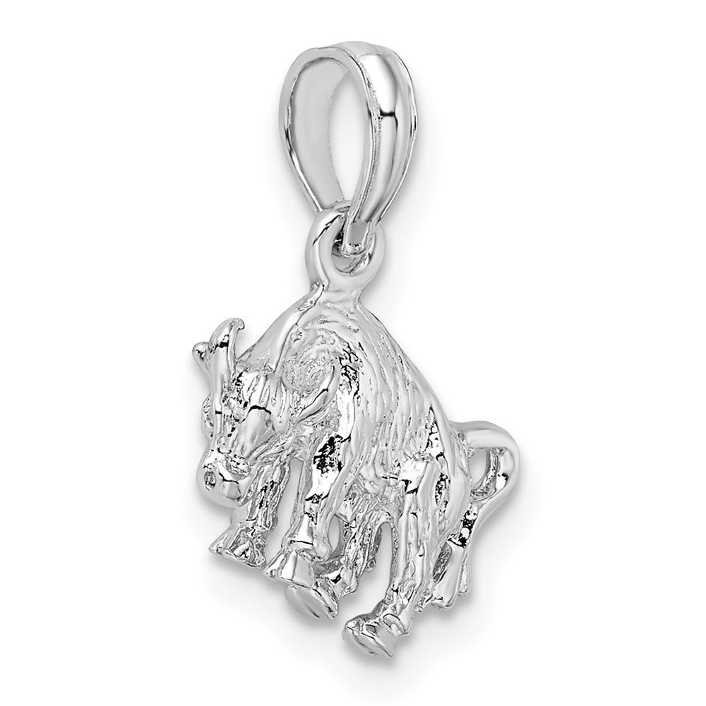 Sterling Silver Rhodium-plated Polished 3D Taurus Zodiac Pendant