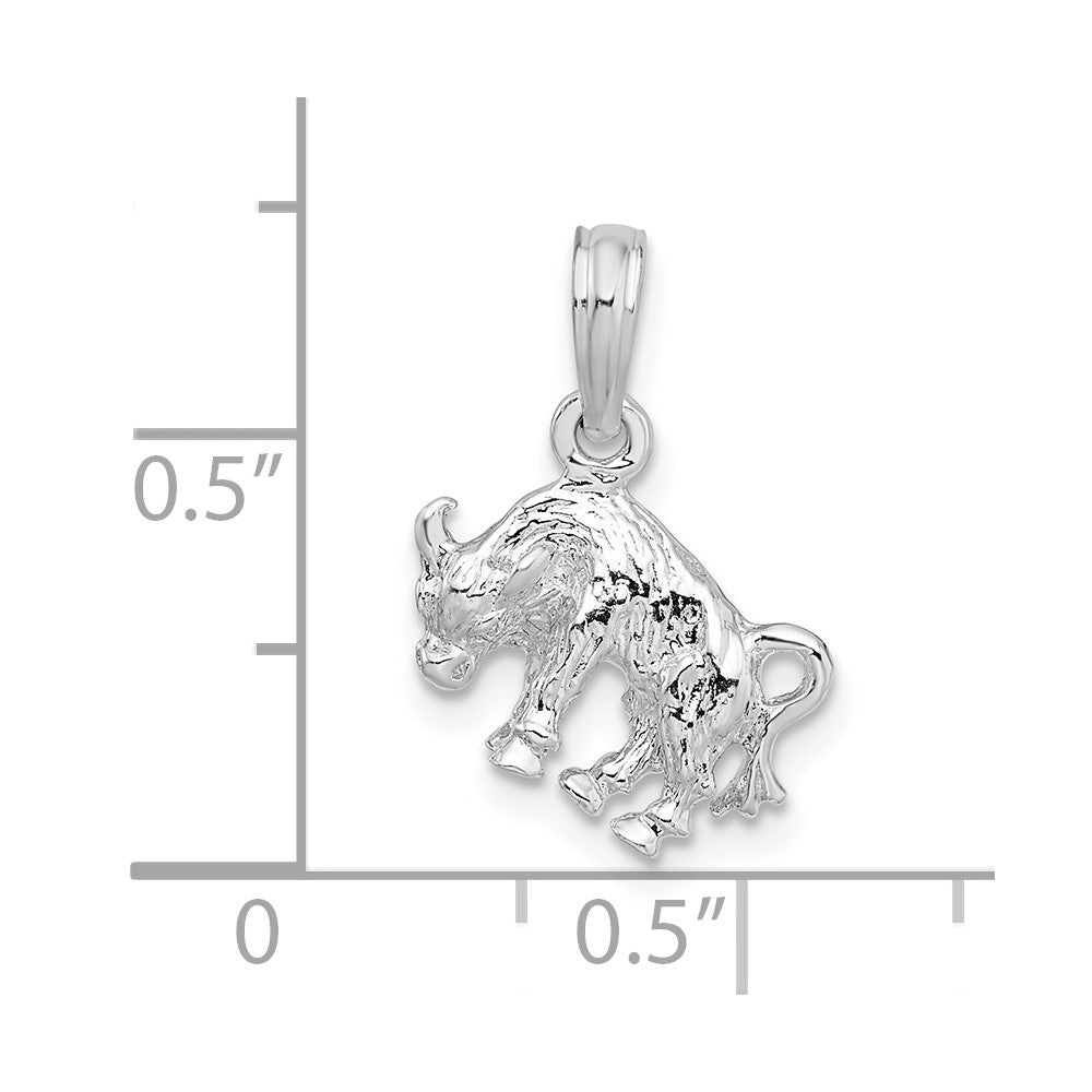 Sterling Silver Rhodium-plated Polished 3D Taurus Zodiac Pendant