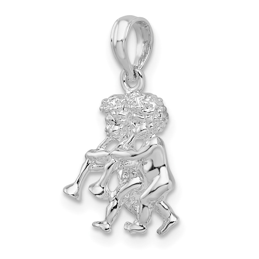 Sterling Silver Rhodium-plated Polished 3D Gemini Zodiac Pendant