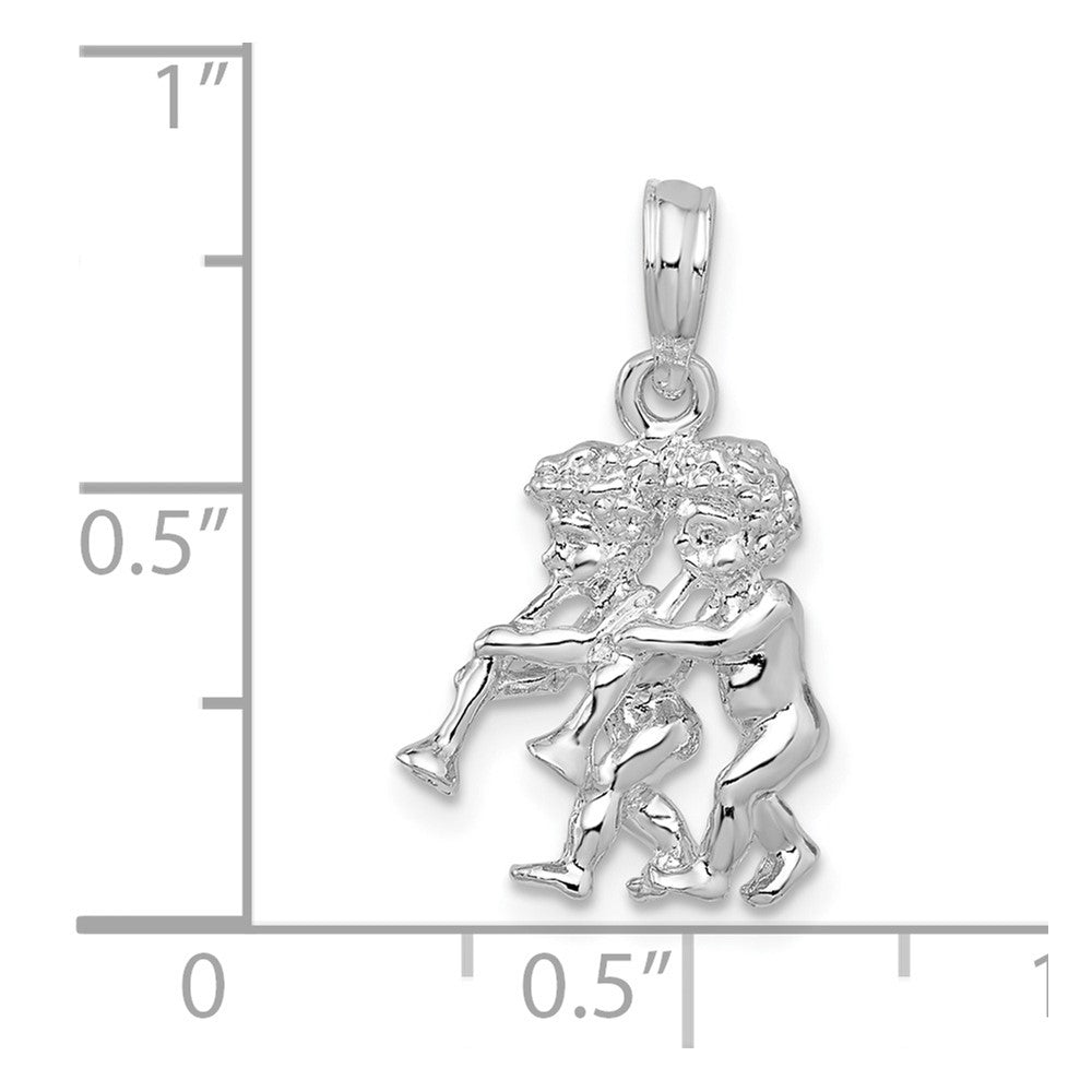 Sterling Silver Rhodium-plated Polished 3D Gemini Zodiac Pendant