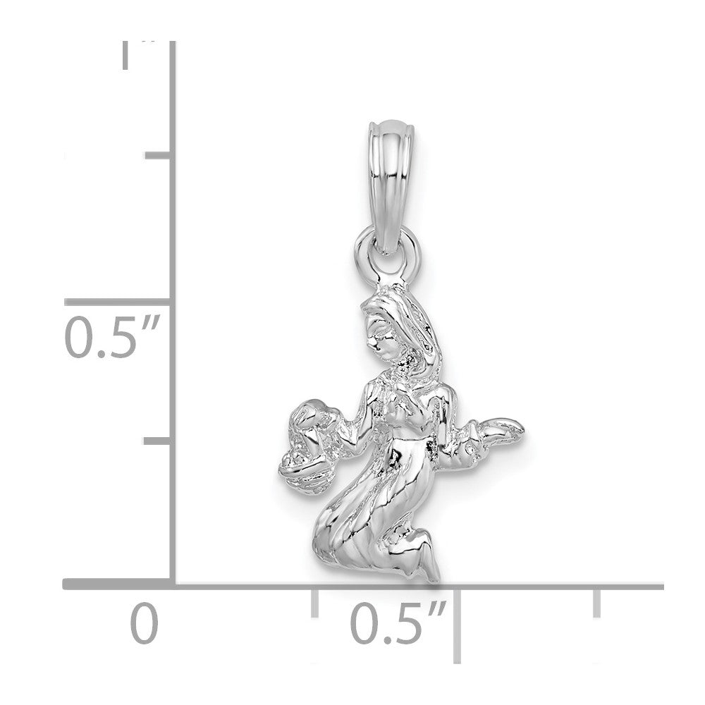 Sterling Silver Rhodium-plated Polished 3D Virgo Zodiac Pendant