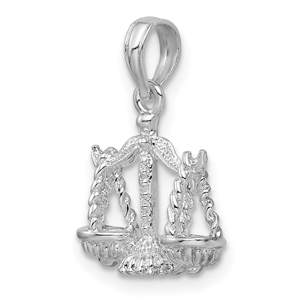 Sterling Silver Rhodium-plated Polished 3D Libra Zodiac Pendant