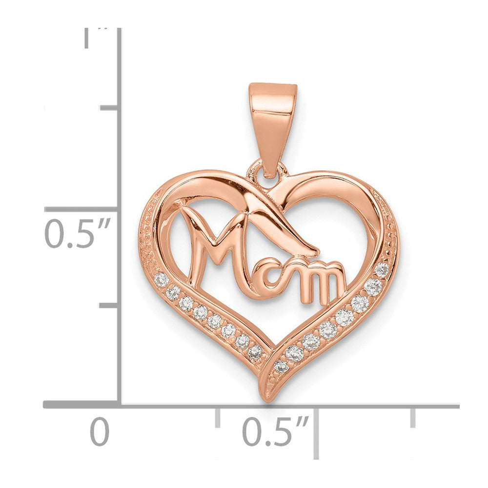 Sterling Silver Rose-plated CZ Mom Heart Pendant