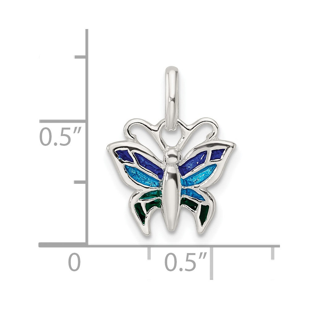 Sterling Silver Polished Enameled Butterfly Pendant