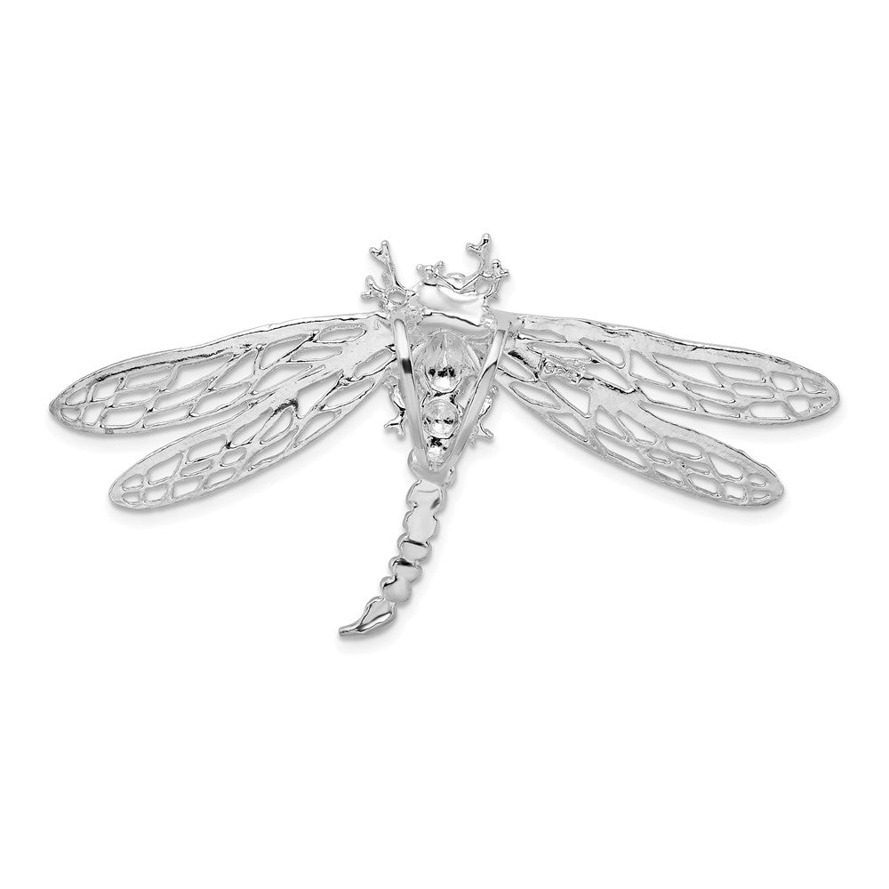 Sterling Silver Rhod-plated Polished Dragonfly w/Filigree Wings Slide