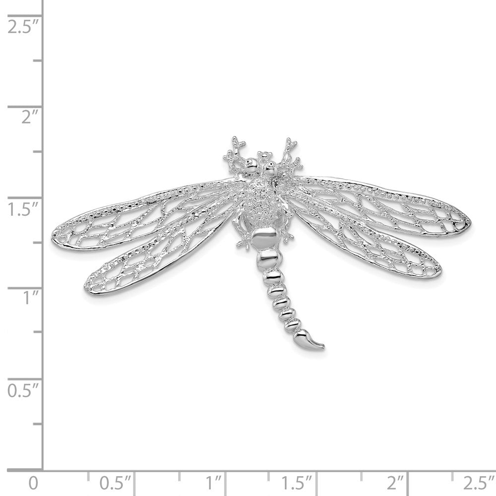 Sterling Silver Rhod-plated Polished Dragonfly w/Filigree Wings Slide
