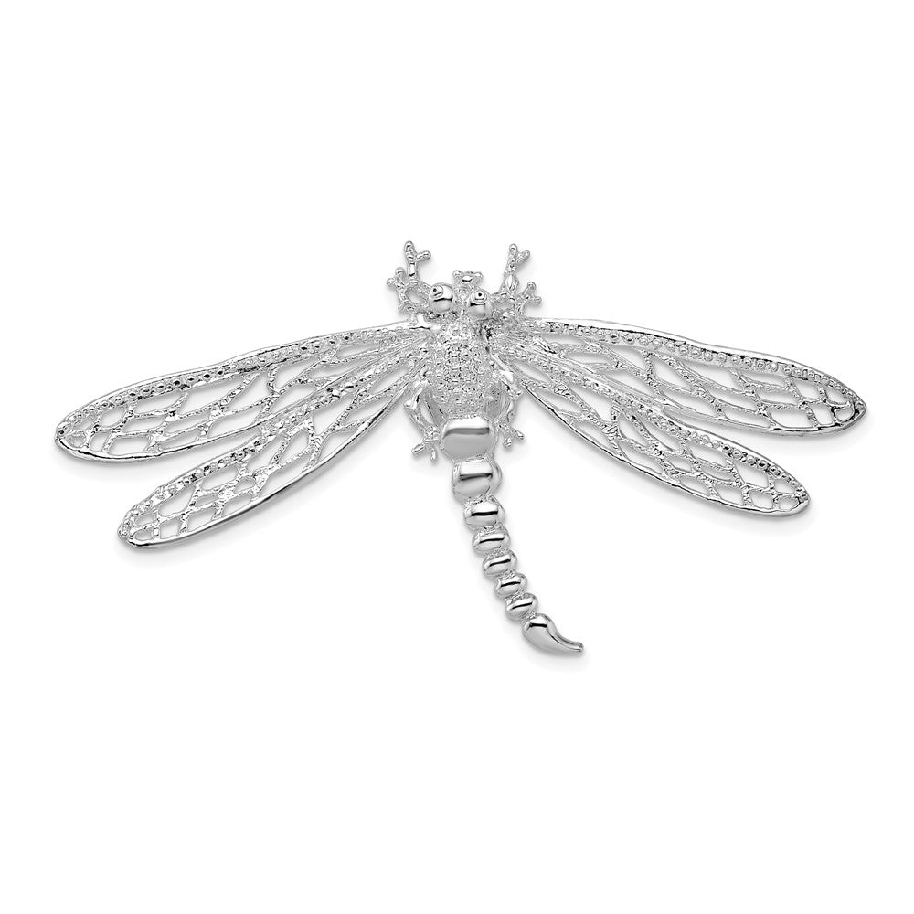 Sterling Silver Rhod-plated Polished Dragonfly w/Filigree Wings Slide