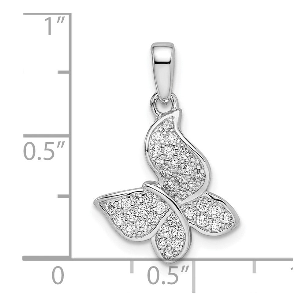 Sterling Silver Rhodium-plated CZ Butterfly Pendant