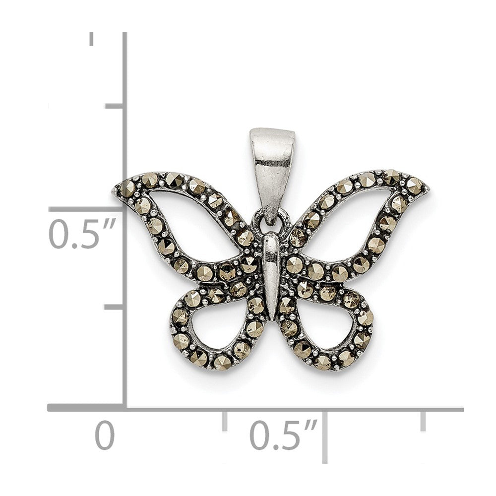 Sterling Silver Antiqued Polished Marcasite Butterfly Pendant