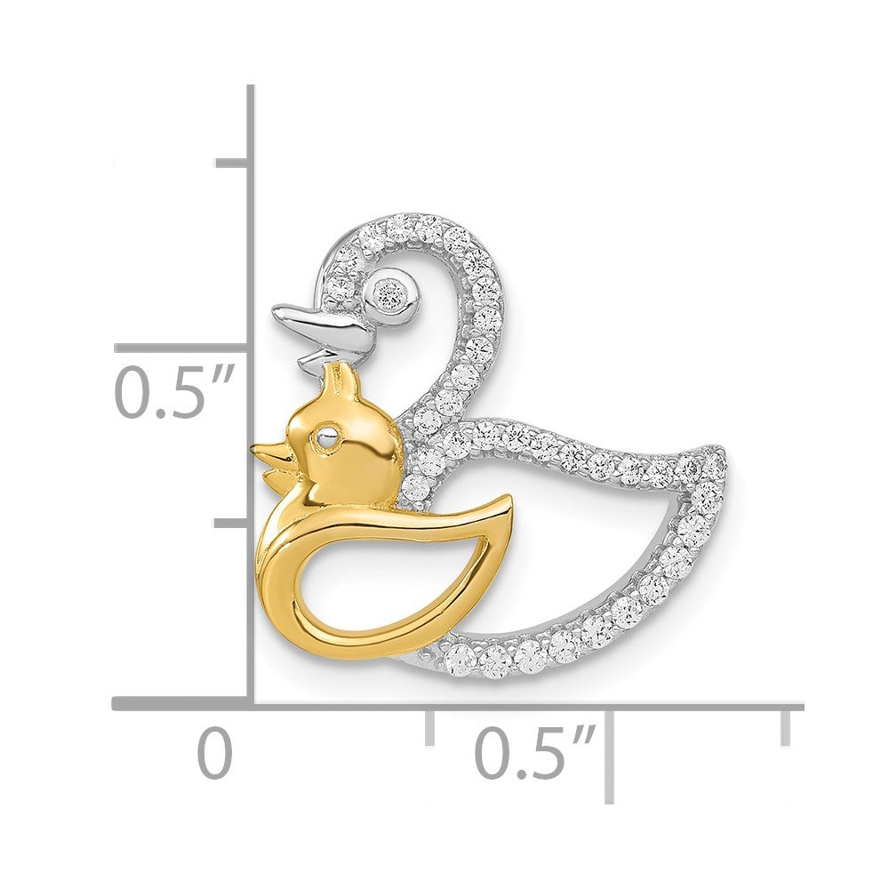 Sterling Silver Rhodium-plated CZ Gold-tone Duck Slide