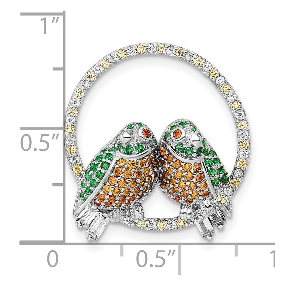 Sterling Silver Rhodium-plated CZ Birds on Perch Chain Slide