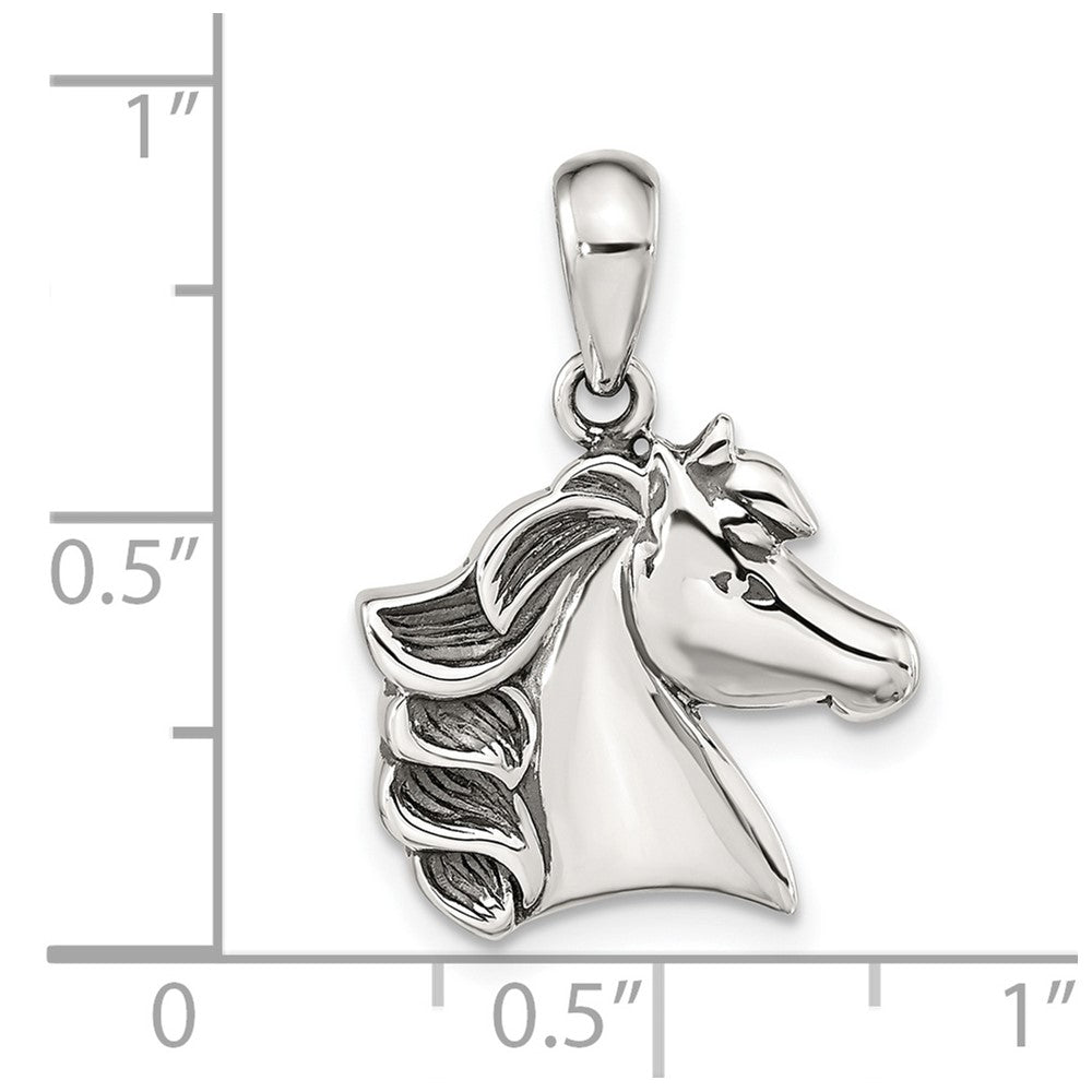 Sterling Silver Antiqued Polished Horse Pendant